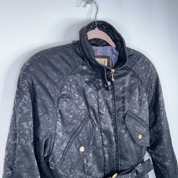 Vintage Huitieme Jacket Japan Black Paisley Snow Ski Style Puffer Belted Cropped - Picture 3 of 13